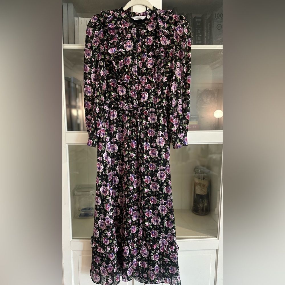 & OTHER STORIES Printed‎ Ruffle Bib Midi Dress size 0 EUC